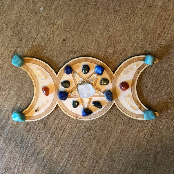 Triple Moon Pentagram Crystal Grid Board