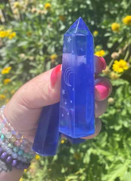 Blue opalite tower with stars and moons
