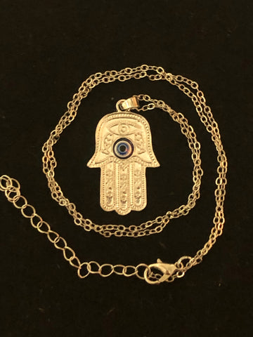 Silver or gold Hamsa hand and evil eye necklace