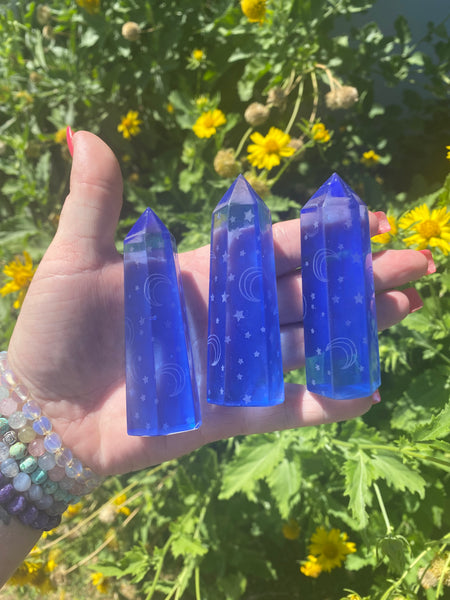 Blue opalite tower with stars and moons