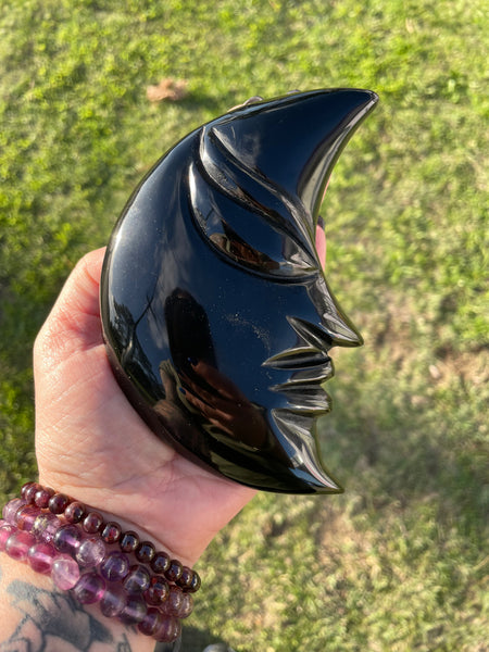 Black Obsidian Crescent Moon Carving