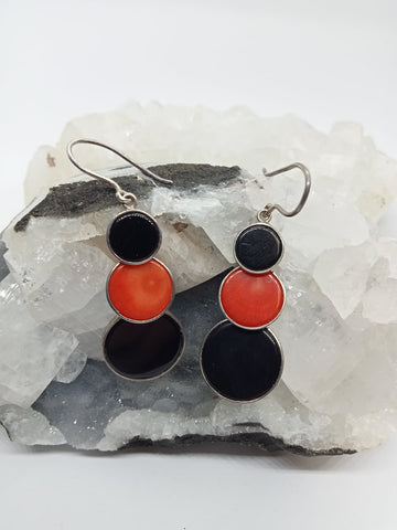 Black Obsidian & Red Coral Earrings