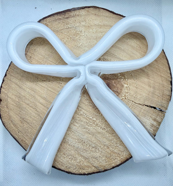 Blown Glass Ribbon Bow-White