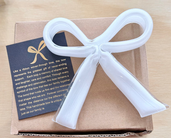Blown Glass Ribbon Bow-White