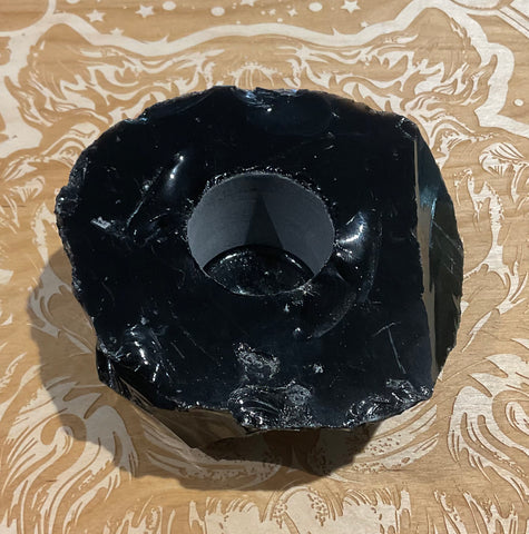 Black obsidian tea light holder