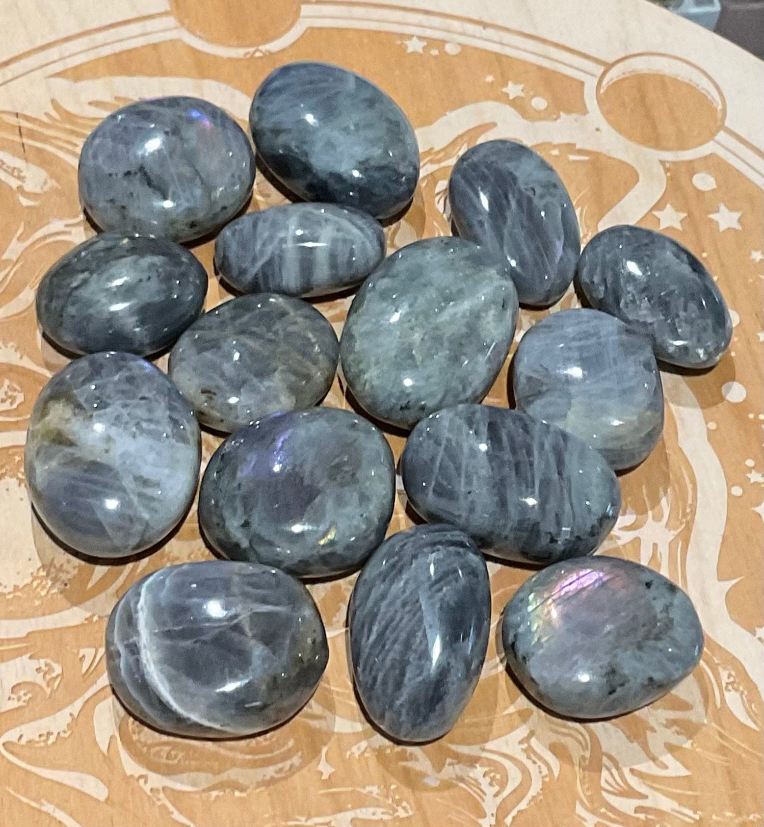 Pink labradorite palm stones