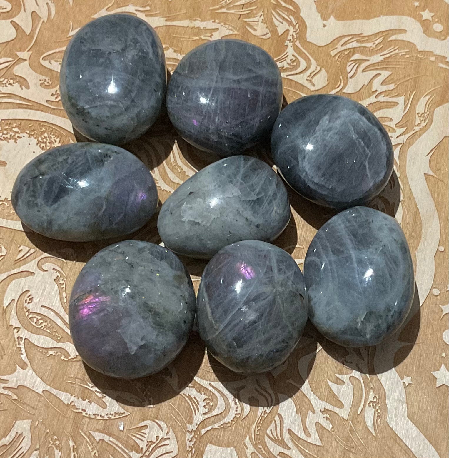 Pink labradorite palm stones