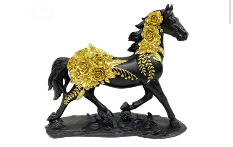 Black Horse with Gold Flowers