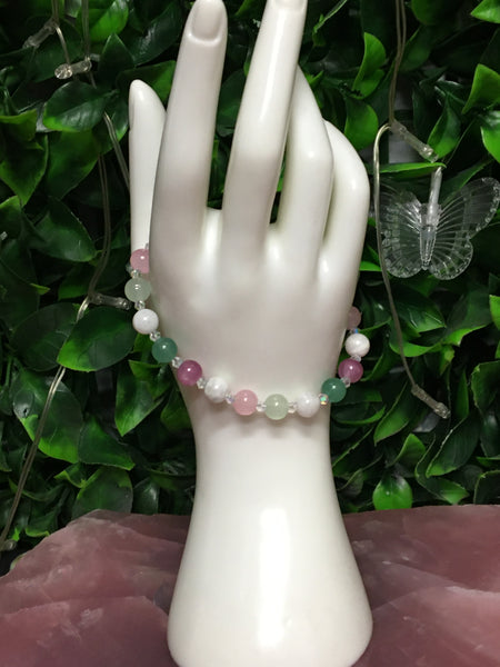 Kunzite, Green Aventurine and Rainbow Moonstone Bracelet