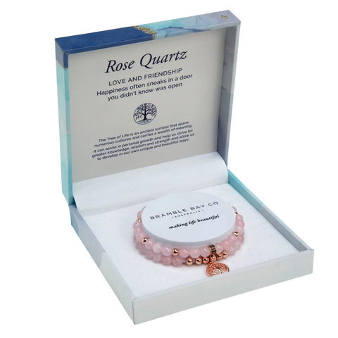 TREE OF LIFE DUO BRACELET SET - ROSE QUARTZ GOLD