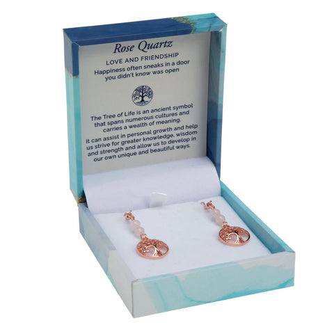 TREE OF LIFE DUO EARRINGS - ROSE QUARTZ GOLD