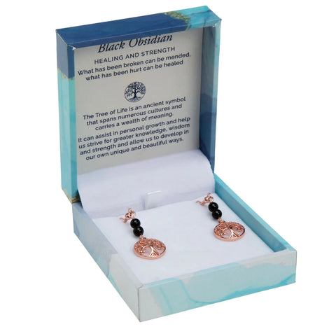 TREE OF LIFE DUO EARRINGS - BLACK OBSIDIAN ROSE GOLD