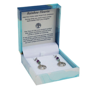 TREE OF LIFE DUO EARRINGS- RAINBOW FLUORITE RHODIUM