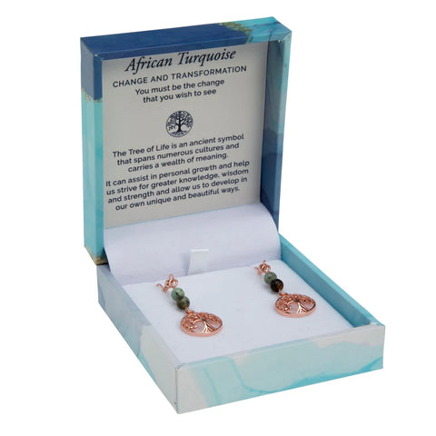 TREE OF LIFE DUO EARRINGS - AFRICAN TURQUOISE ROSE GOLD