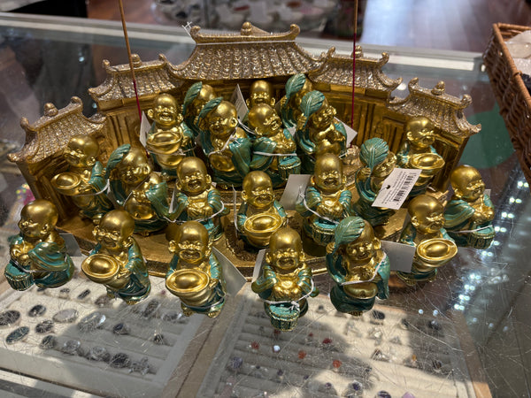 Aqua/Gold Happy Fortune Buddha 6.5cm
