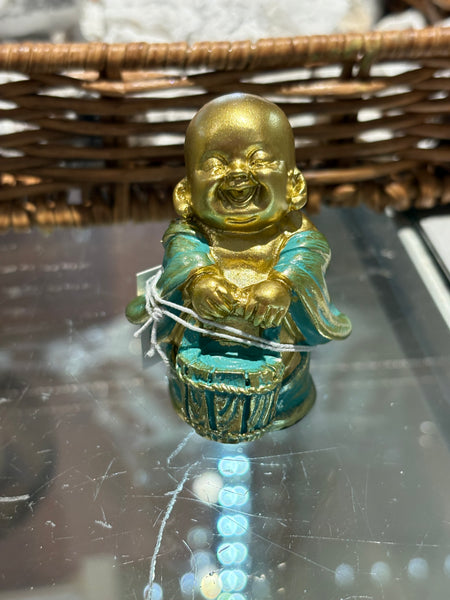 Aqua/Gold Happy Fortune Buddha 6.5cm