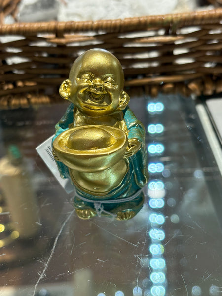 Aqua/Gold Happy Fortune Buddha 6.5cm