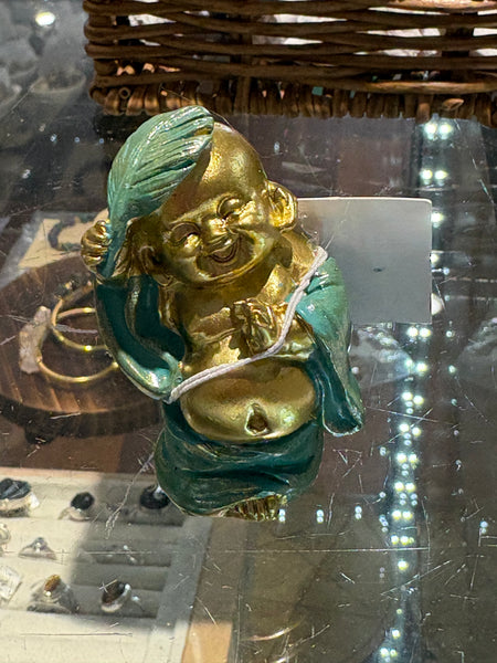 Aqua/Gold Happy Fortune Buddha 6.5cm