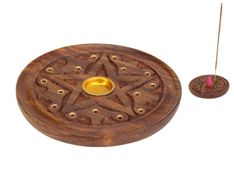 Round Cone/ & Stick Incense Holder with Pentagram Design