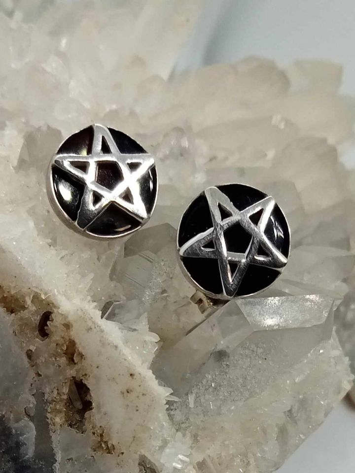 Black Obsidian Pentagram Earrings
