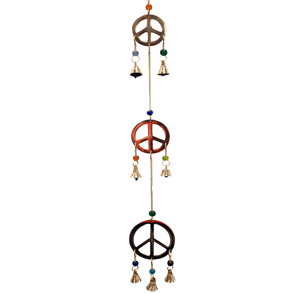 Brass Peace Sign Brass Hanging with Bells