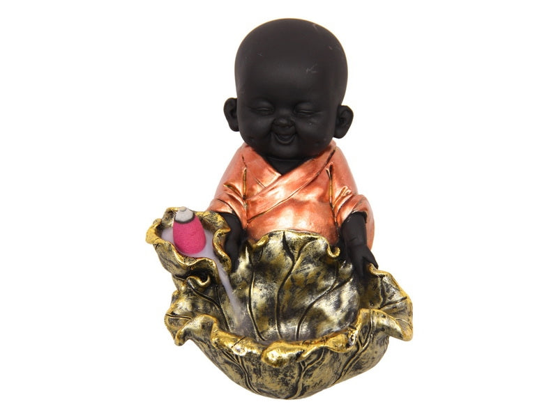 Happy Buddha & Gold Leaf Design Backflow Incense Cone Burner