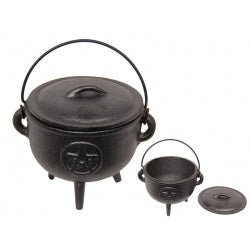 Black Cast Iron Cauldron Pentagram Design