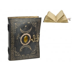 Leather Journal/Spell Book with Triple Moon and Stone