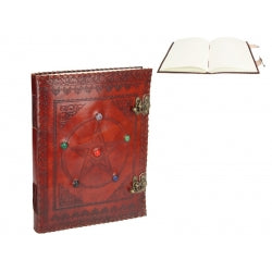 Brown Leather Journal/Spell Book with Pentagram Gem Design