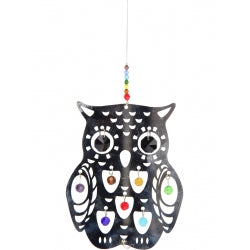 Owl & Seven Chakra Colour Acrylic & Glass Crystals Suncatcher