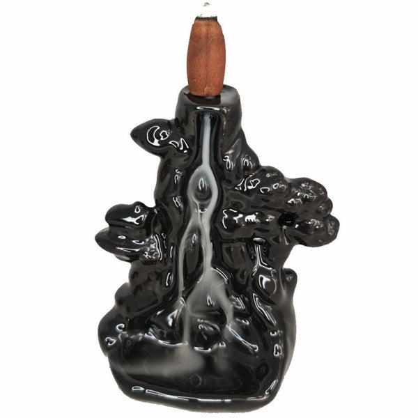 Black Ceramic Waterfall Design Backflow Incense Cone Burner