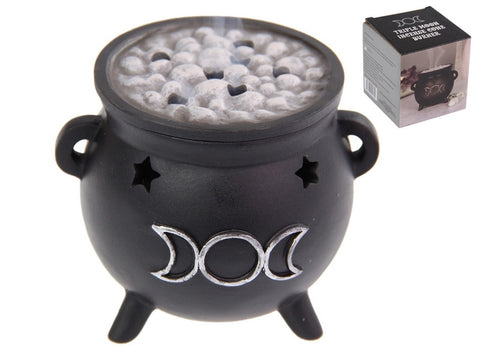 Cauldron with Triple Moon Design Incense Cone Burner