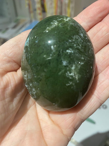 Moss Agate Palm Stone large