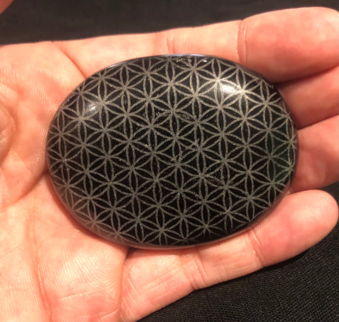 Obsidian flower of life palm stone