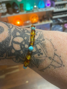 Amber and turquoise drawstring  bracelet