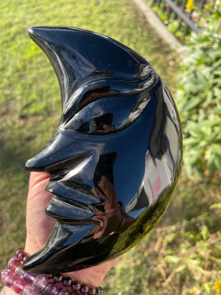 Black Obsidian Crescent Moon Carving