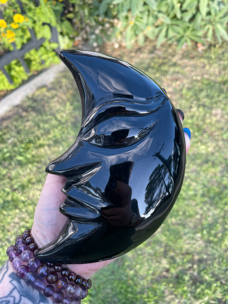 Black Obsidian Crescent Moon Carving