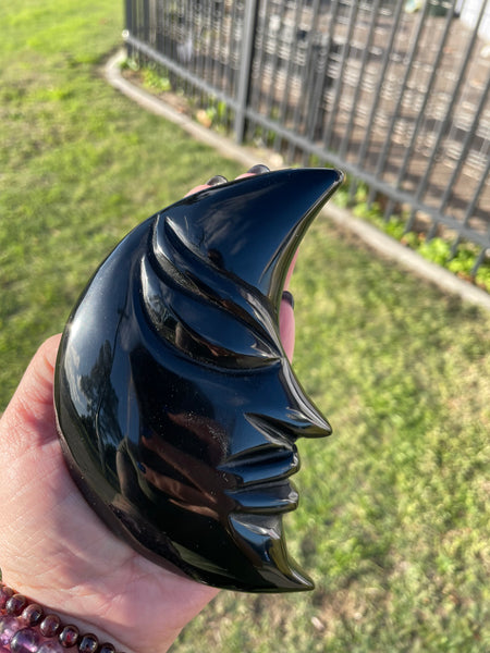 Black Obsidian Crescent Moon Carving