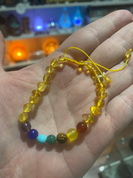 Chakra and Amber drawstring bracelet