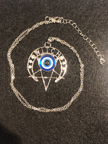 Silver evil eye witch necklace