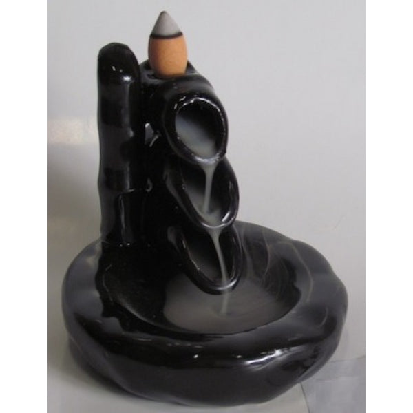 Black Ceramic Waterfall Design Backflow Incense Cone Burner