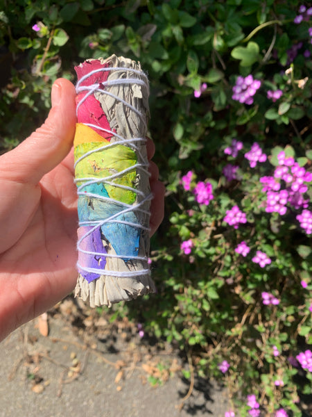 White Sage Floral 7 Chakra Smudge Stick