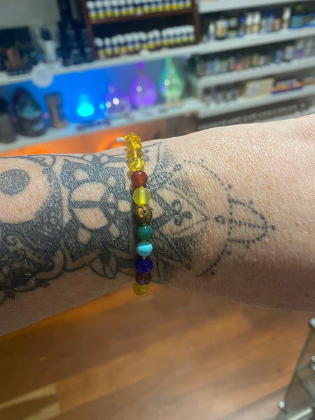 Chakra and Amber drawstring bracelet