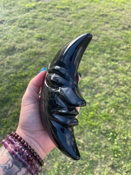 Black Obsidian Crescent Moon Carving