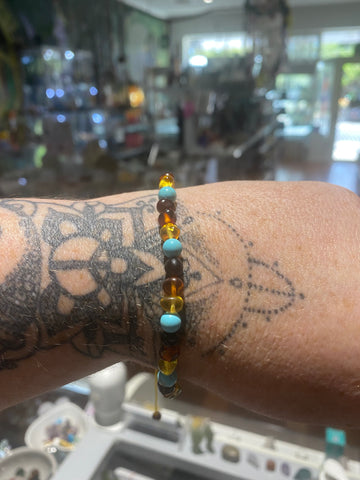 Amber and turquoise adults drawstring bracelet