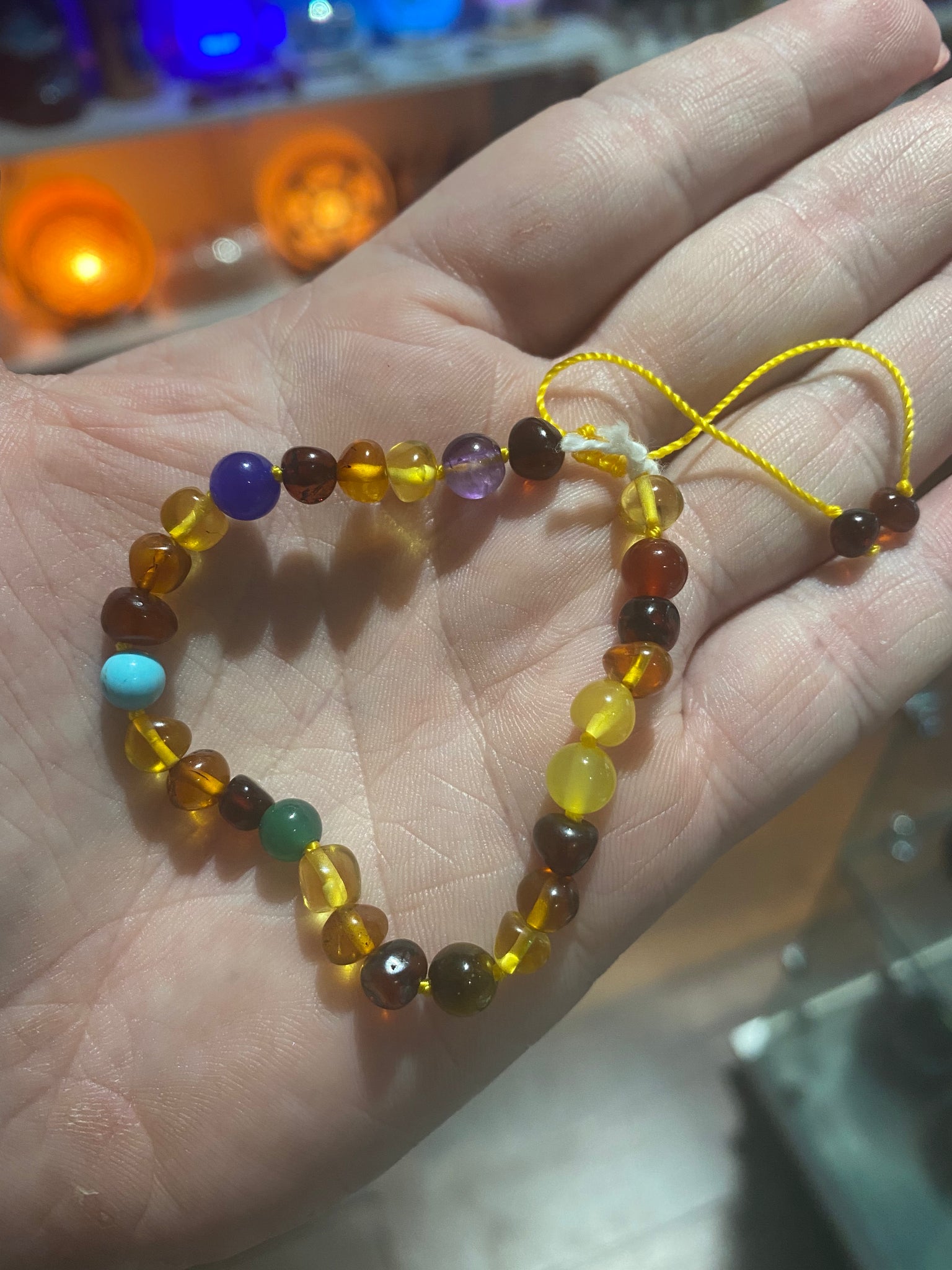 Amber scattered chakra stone drawstring bracelet