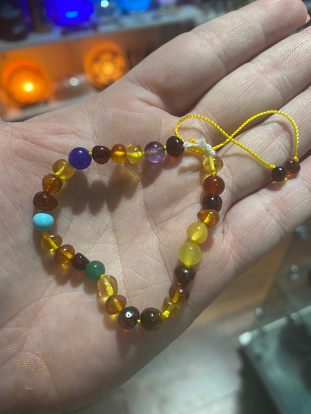 Amber scattered chakra stone drawstring bracelet