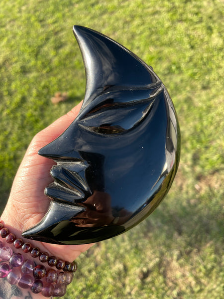 Black Obsidian Crescent Moon Carving