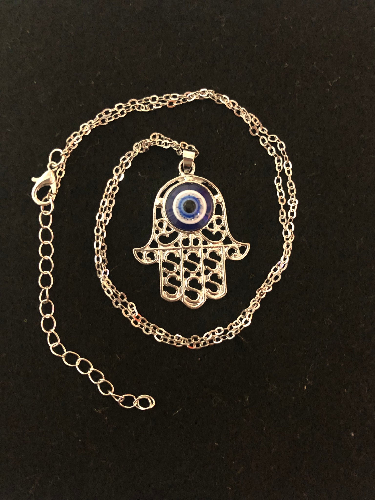 Silver evil eye Hamsa necklace