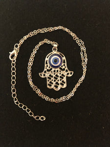 Silver evil eye Hamsa necklace